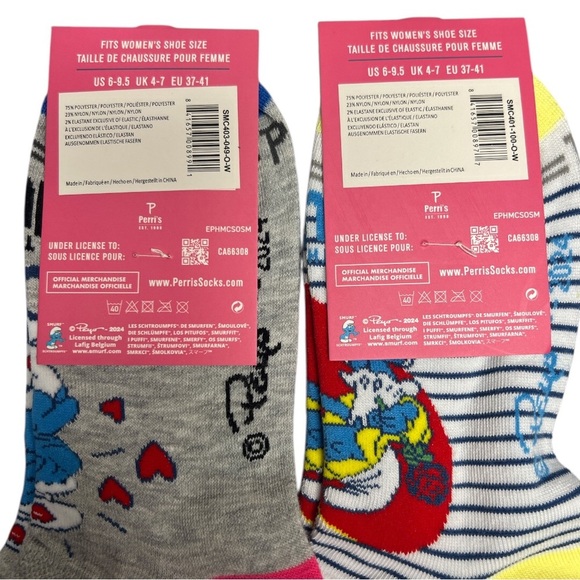 The Smurfs Ankle Socks 2 pair Women’s size 6 - 9.5 Smurfette Gray Yellow Blue - Picture 10 of 10